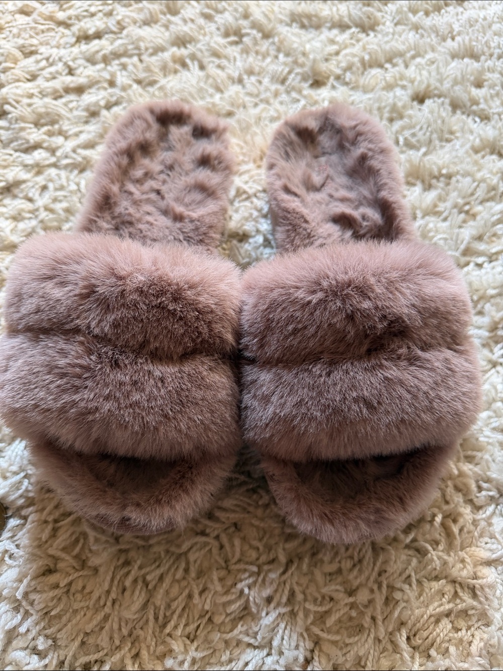 Michael Kor Plush Faux Fur Slide Slippers - Mauve Pink